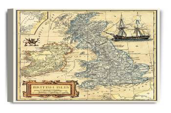 Antique British Isles Map Giclee Print on Gallery Canvas Wrap 20"x16"