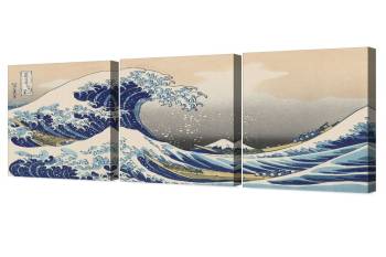 The Great Wave Off Kanagawa(Triptych) by Hokusai 36"X24"